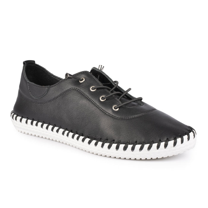 St. Ives Black Leather Plimsoll