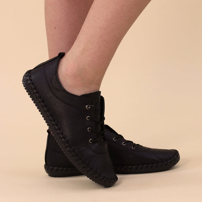 St. Ives Black Sole Leather Plimsoll