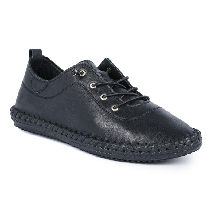 St. Ives Black Sole Leather Plimsoll