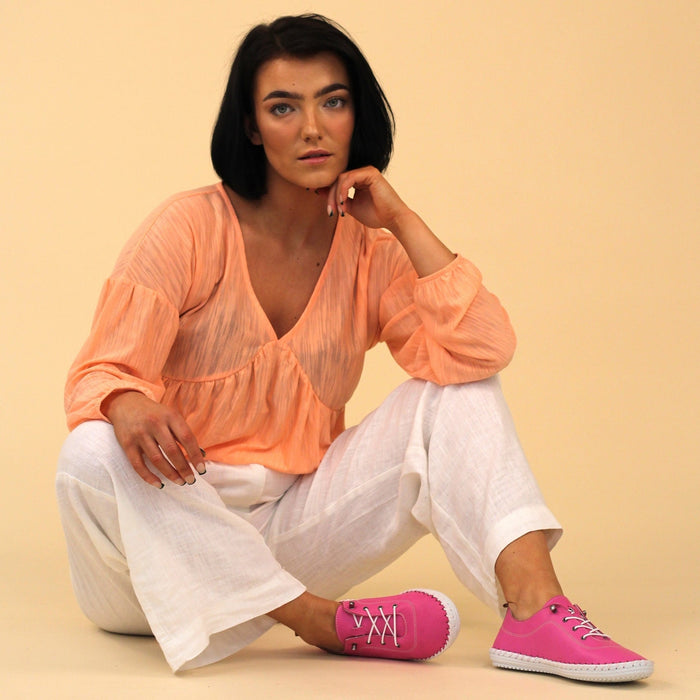 St. Ives Fuchsia Leather Plimsoll