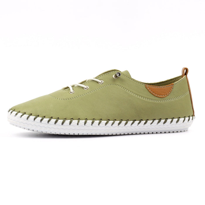 St Ives Khaki Leather Plimsoll