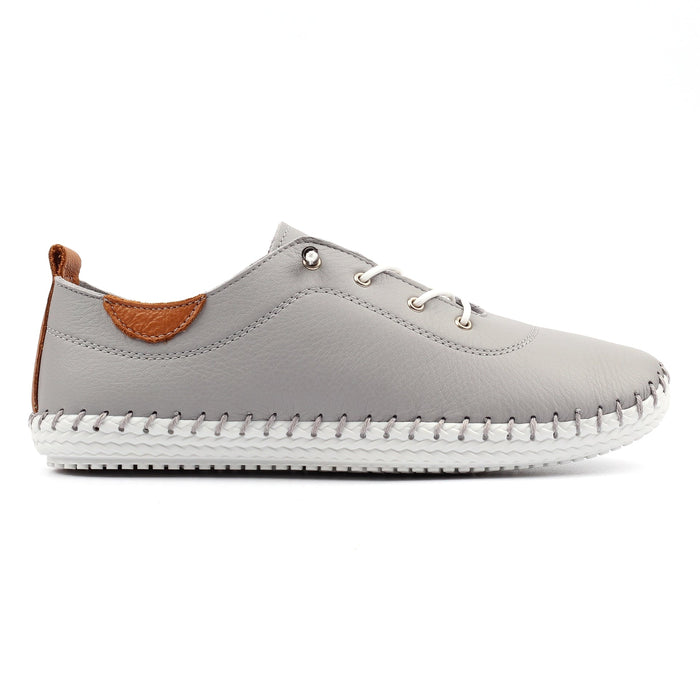 St Ives Light Grey Leather Plimsoll