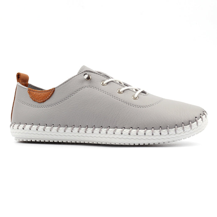 St Ives Light Grey Leather Plimsoll
