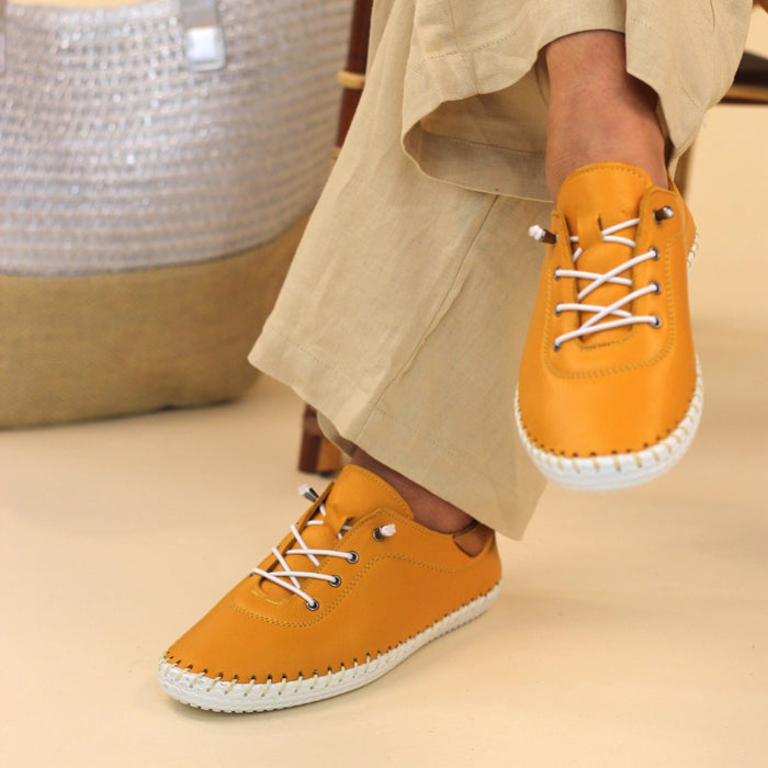 St. Ives Mustard Leather Plimsoll