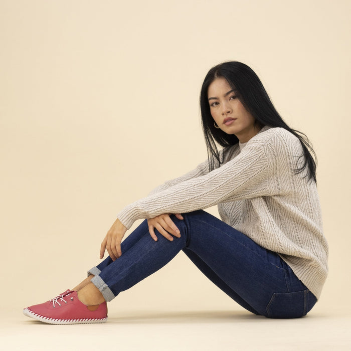 St. Ives Raspberry Leather Plimsoll