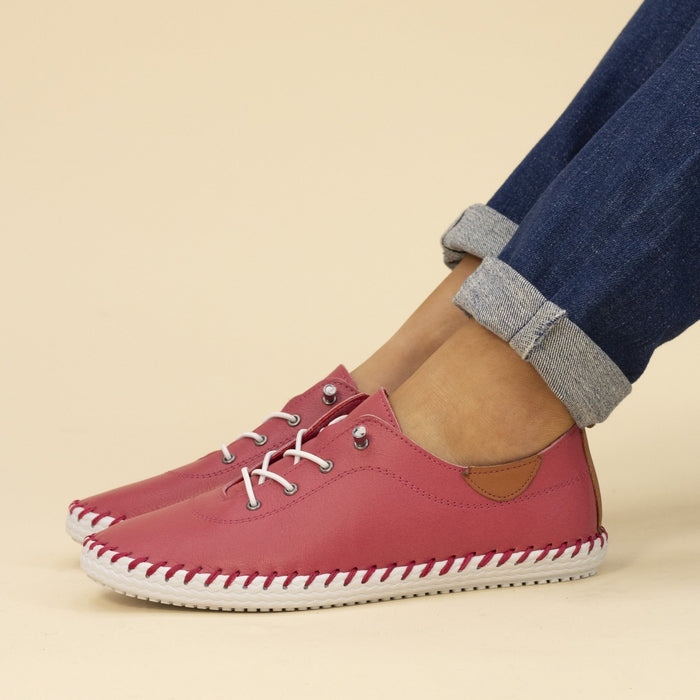 St. Ives Raspberry Leather Plimsoll