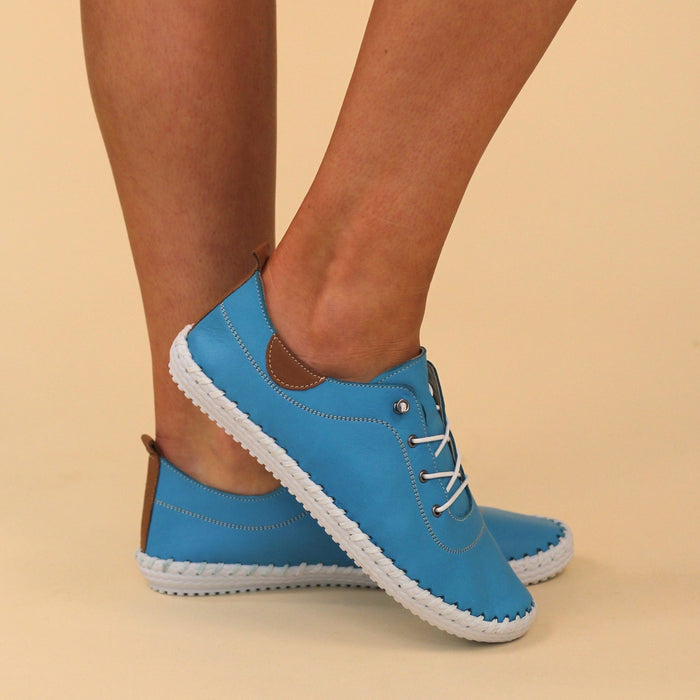 St. Ives Santorini Blue Leather Plimsoll