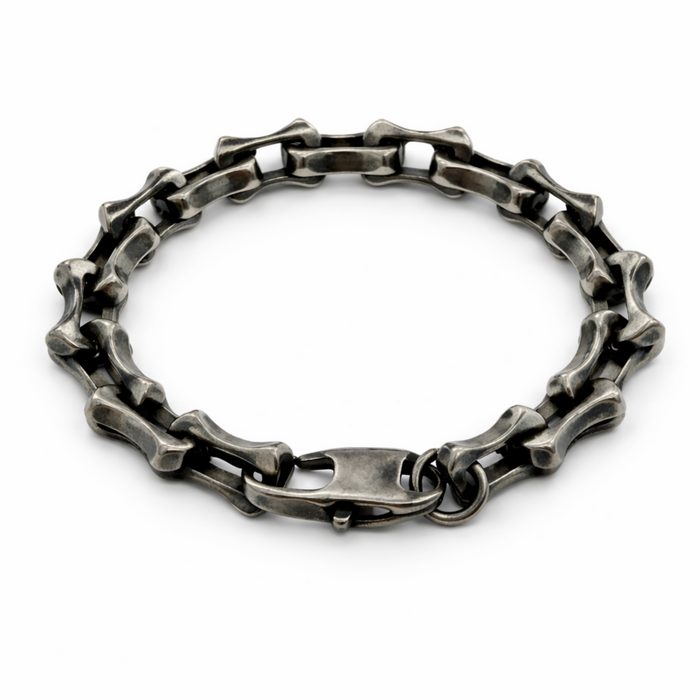 Gunmetal stainless steel chunky link chain bracelet with bold interlocking links and secure clasp