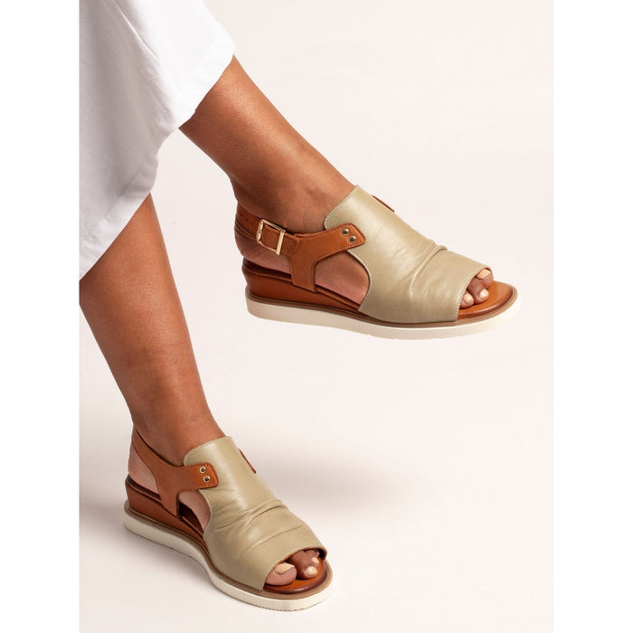 Steffi Khaki Leather Wedge Sandal