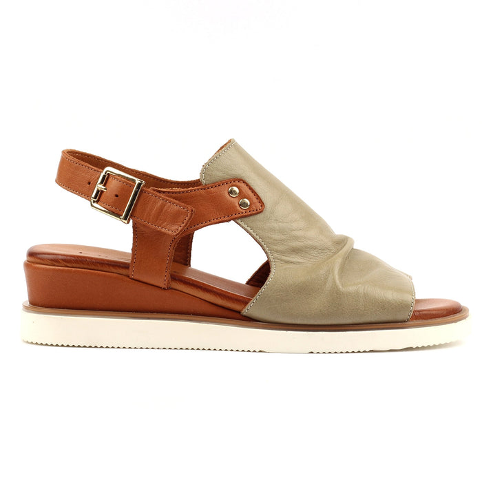 Steffi Khaki Leather Wedge Sandal
