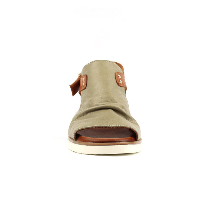 Steffi Khaki Leather Wedge Sandal