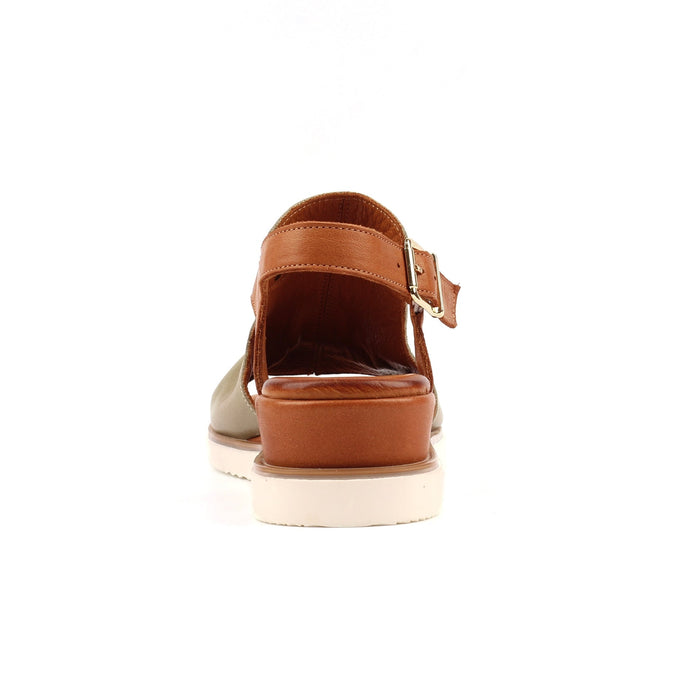 Steffi Khaki Leather Wedge Sandal