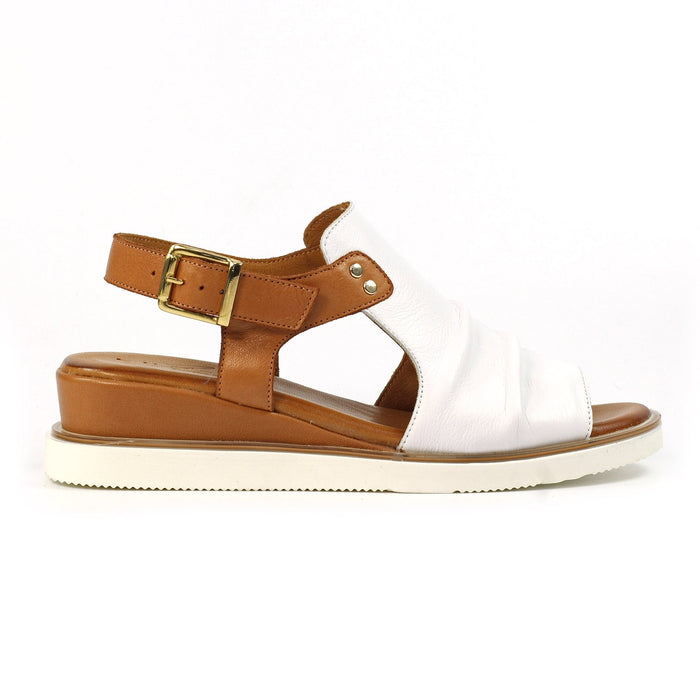 Steffi White Leather Wedge Sandal