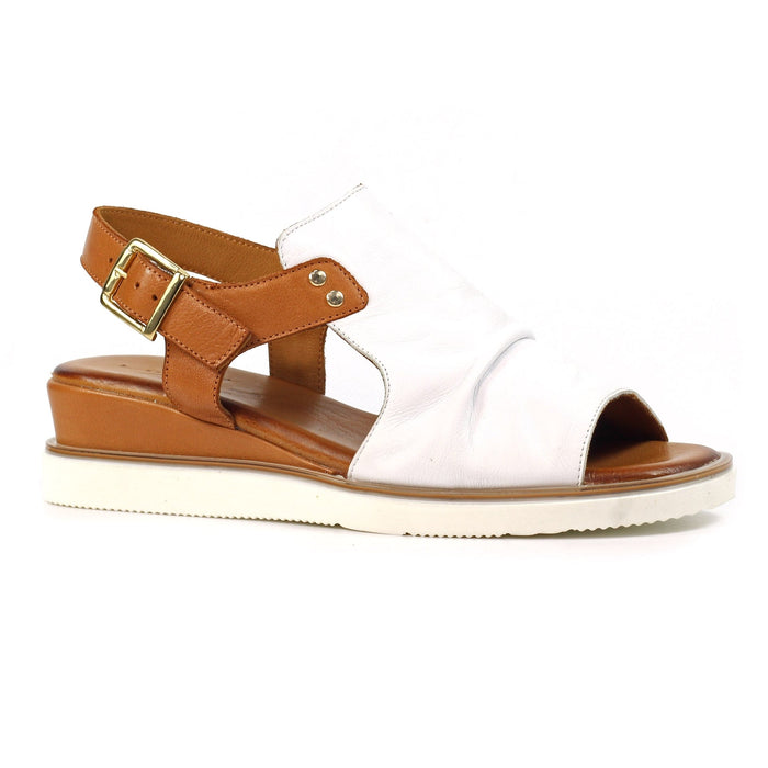 Steffi White Leather Wedge Sandal