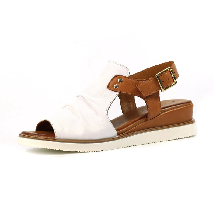 Steffi White Leather Wedge Sandal