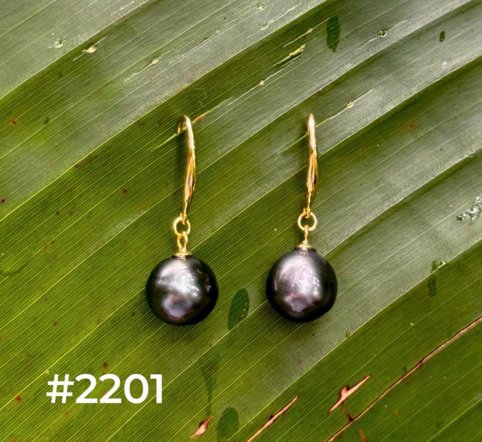 TAHITIAN PEARL GOLD DANGLES (9-10mm)