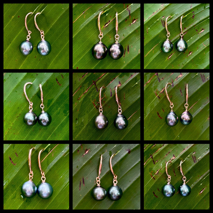 TAHITIAN PEARL ROSE GOLD DANGLE EARRINGS (9mm)
