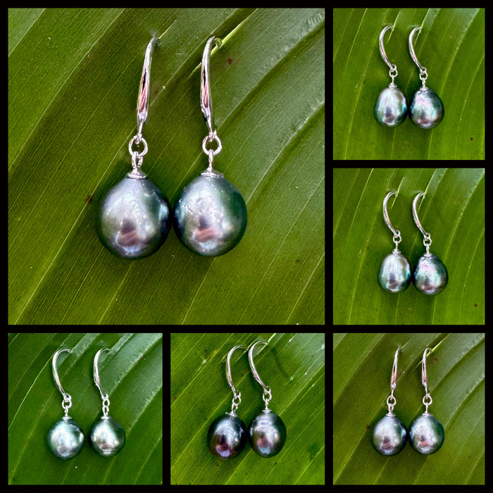 TAHITIAN PEARL STERLING SILVER DANGLES (9mm)
