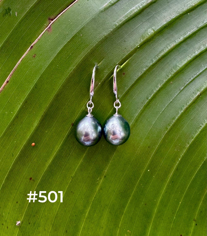 TAHITIAN PEARL STERLING SILVER DANGLES (9mm)