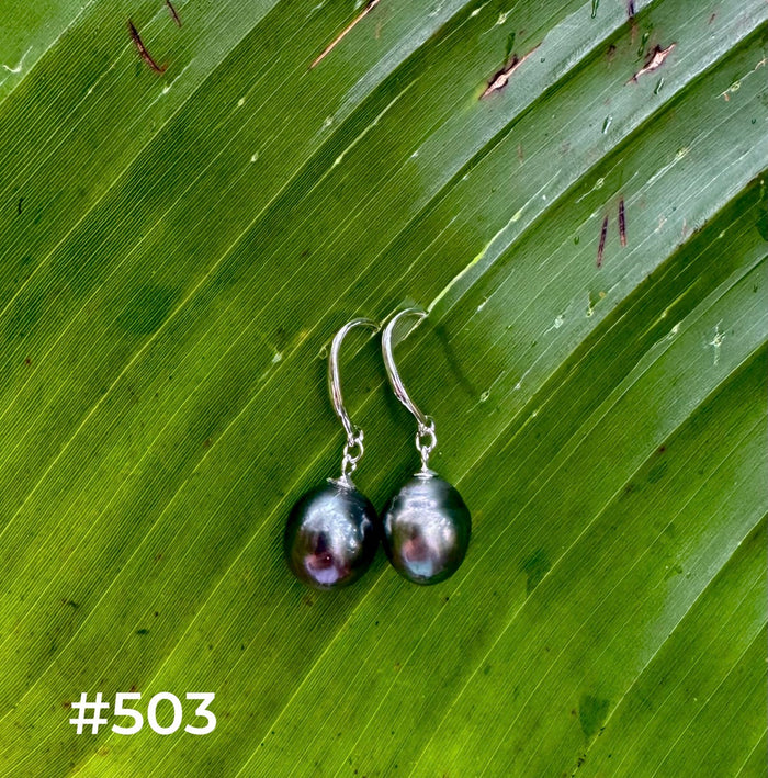 TAHITIAN PEARL STERLING SILVER DANGLES (9mm)