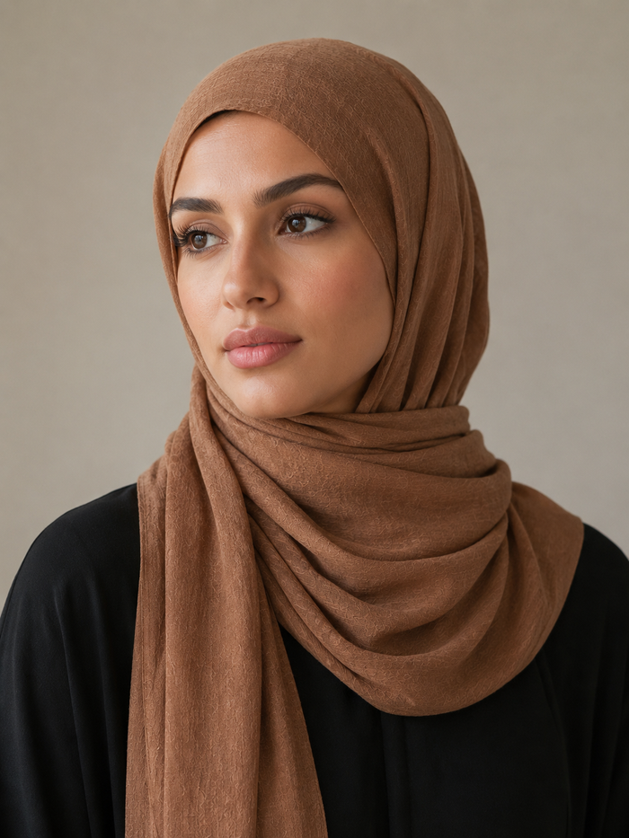 Tan Cotton Shawl Fringe Hijab