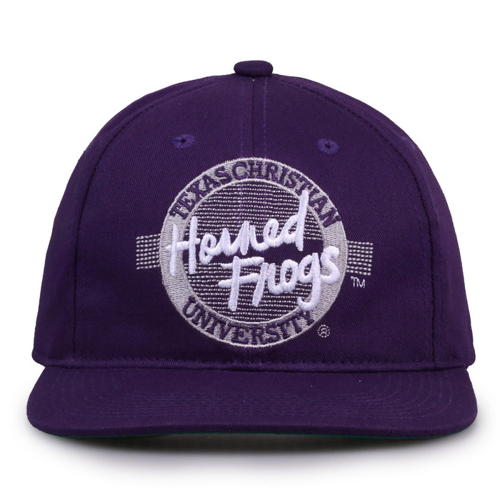 TCU Horned Frogs Retro Circle Snapback - Purple, front view