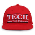 Texas Tech Retro Bar snapback hat in red, front view