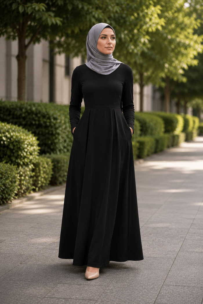 The Essential Ponte Pleated Maxi – Black | Discreet Side Pockets