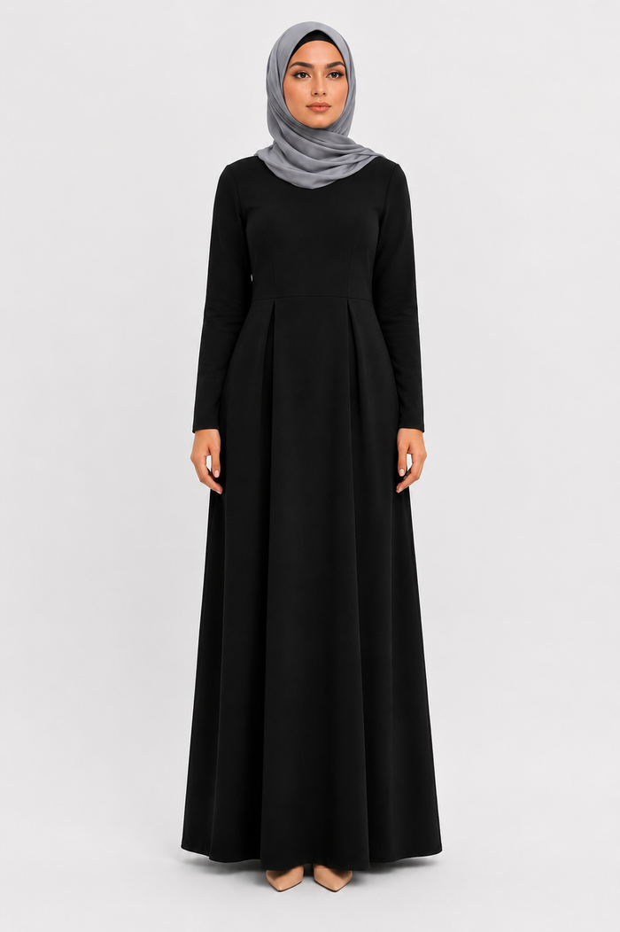 The Essential Ponte Pleated Maxi – Black | Discreet Side Pockets