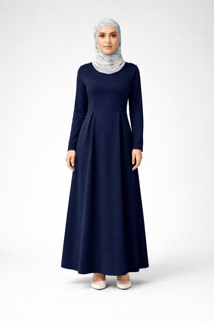 The Essential Ponte Pleated Maxi – Navy | Discreet Side Pockets - Divinity Collection
