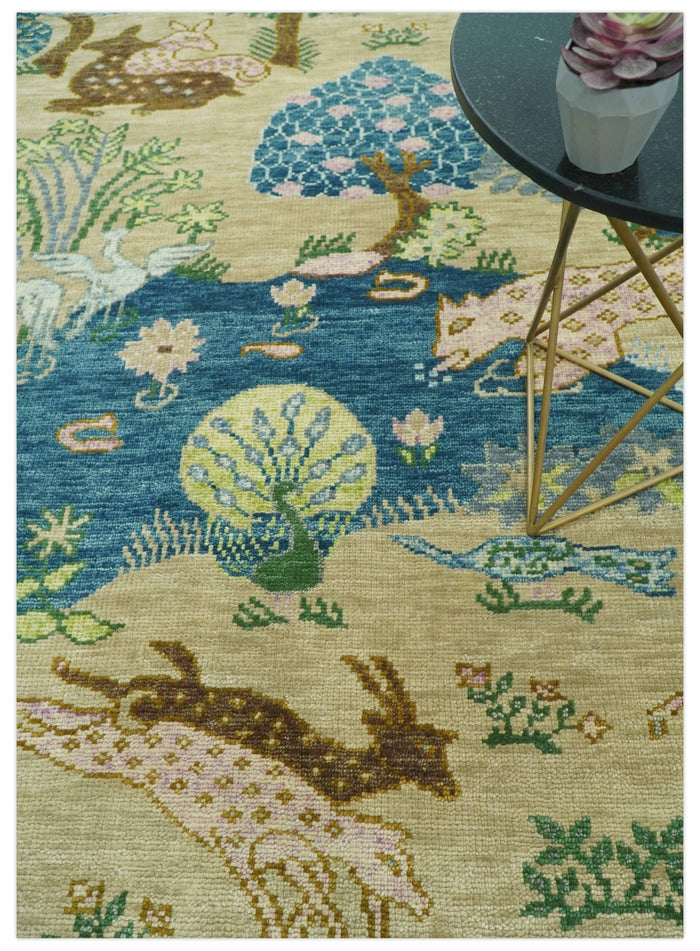 The Jungle Pond Custom Made Blue And Beige Hand Knotted Wool Area Rug - The Rug Decor