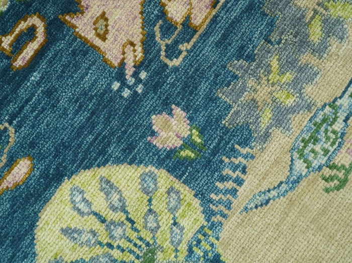 The Jungle Pond Custom Made Blue And Beige Hand Knotted Wool Area Rug - The Rug Decor