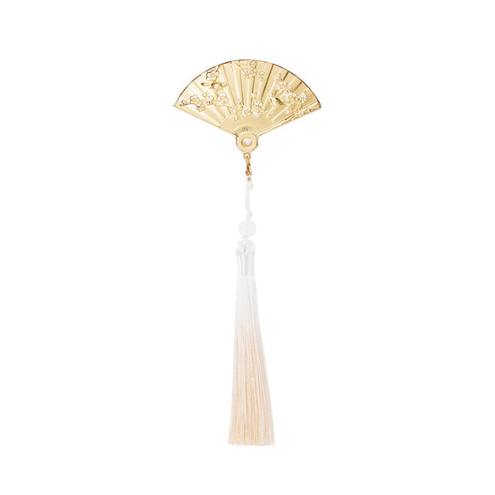 The Palace Museum folding fan solid perfume balm with white tassel, front view