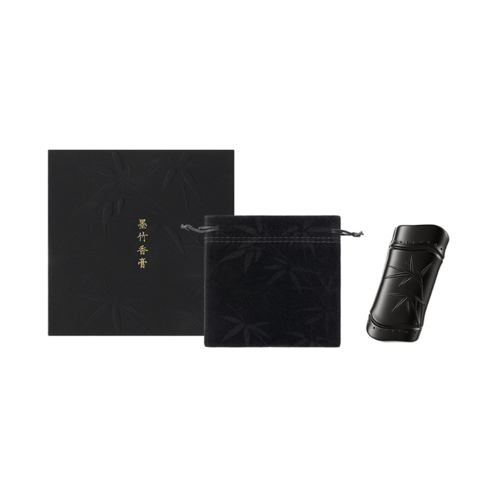 The Palace Museum Ink Bamboo solid perfume with black bamboo-embossed case, pouch, and box