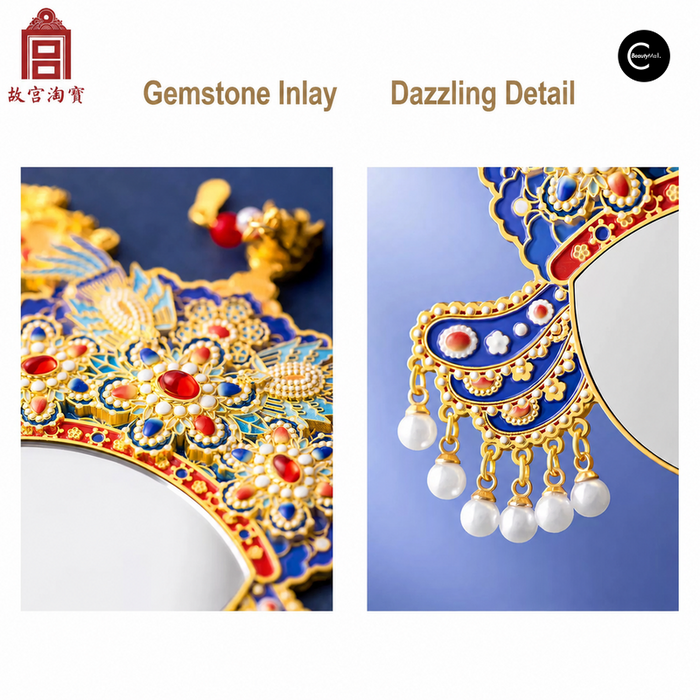 故宫淘宝 ornate blue-and-gold compact detail with palace-inspired decoration