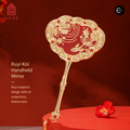 GUGONG TAOBAO red and gold ruyi koi handheld mirror with floral, pearl, and gemstone details