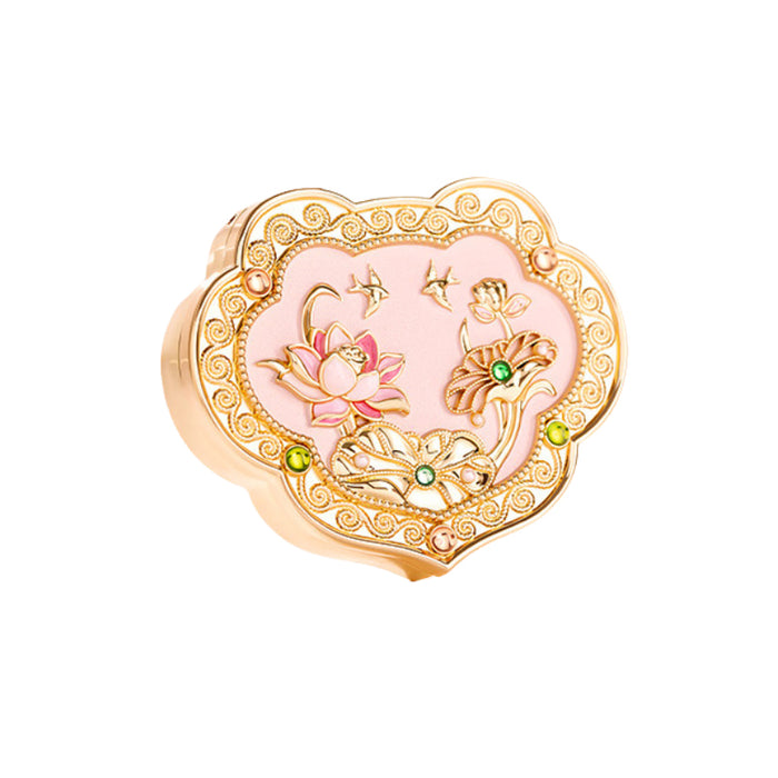 The Palace Museum Ruyi Solid Perfume Balm in an ornate pink floral compact, front view