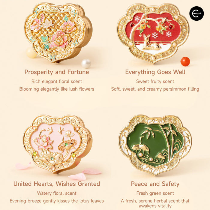 The Palace Museum Ruyi solid perfume balm compacts in four ornate floral designs