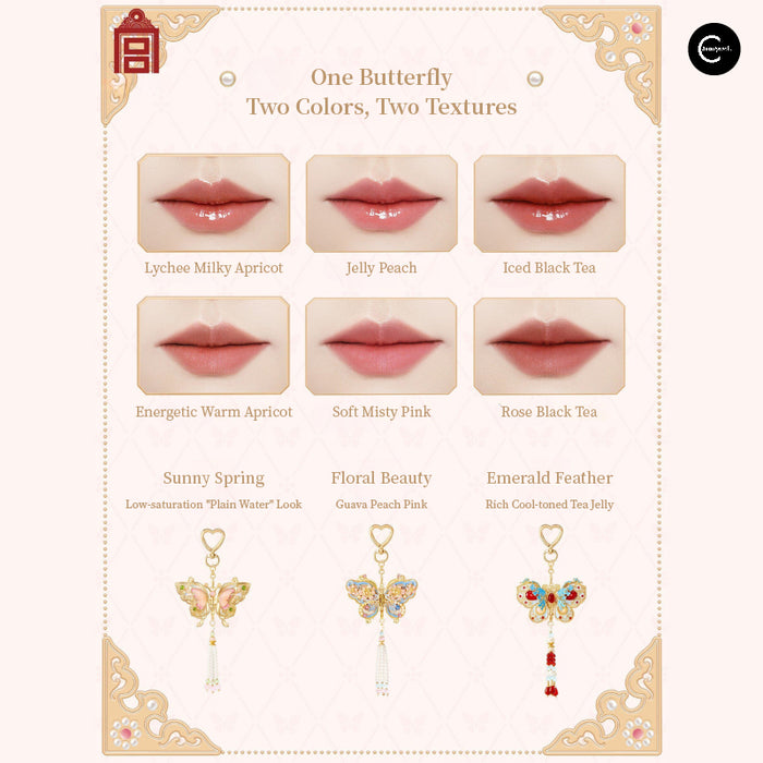 The Palace Museum Treasure Butterfly Dual-Use Lip & Cheek Balm style #Emerald Feather detail