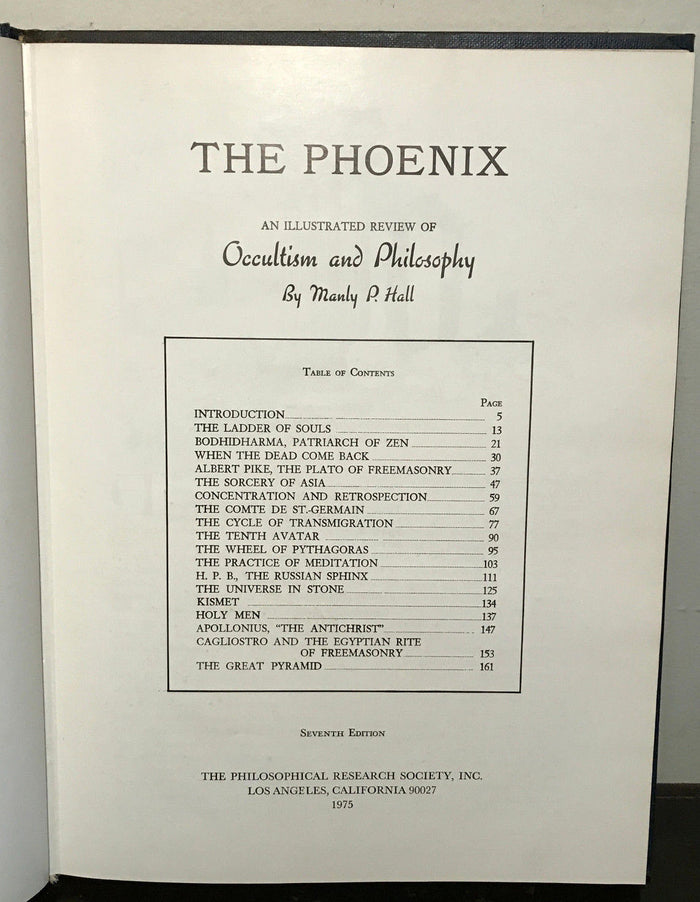 THE PHOENIX by MANLY P. HALL ~ 1st Edition / 7th Printing 1975 HC/DJ