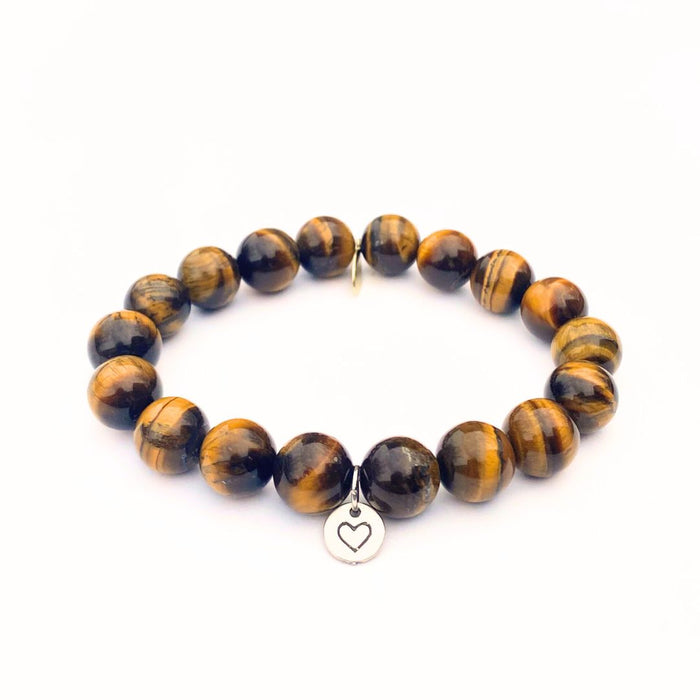 Tiger Eye Bracelet | Sterling Silver Heart Charm