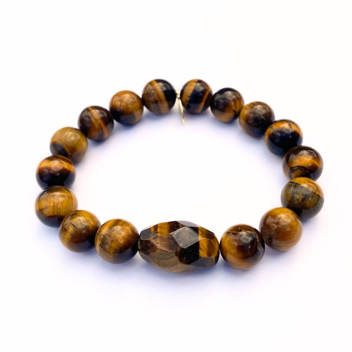 Tiger Eye Crystal Bracelet | Faceted + Tiger Eye Center Stone