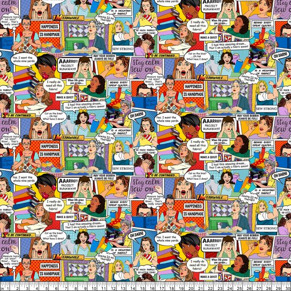 Timeless Treasures – Sew Strong – Sewing Comic – Multi  CD2594