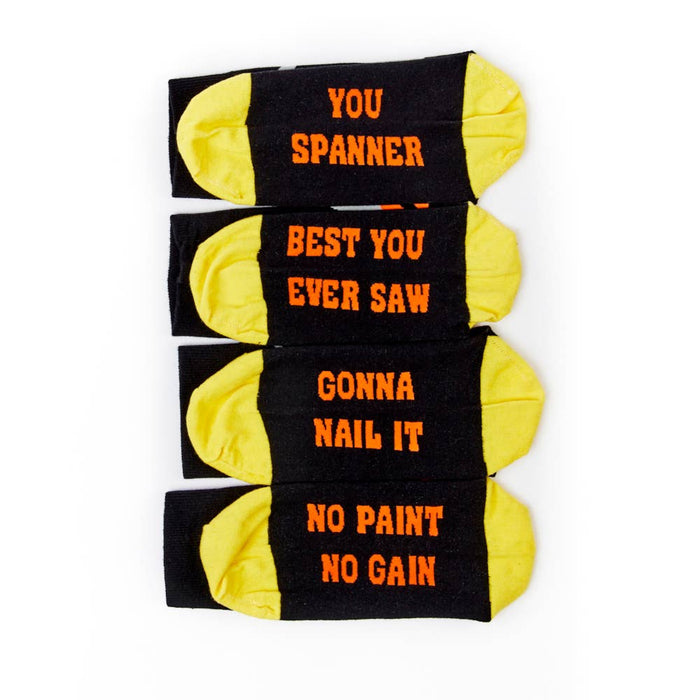 novelty tool socks slogan detail