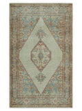 Traditional Heriz Design Beige And Blue Hand Knotted 3x5 Wool Area Rug - The Rug Decor