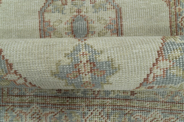 Traditional Heriz Design Beige And Blue Hand Knotted 3x5 Wool Area Rug - The Rug Decor