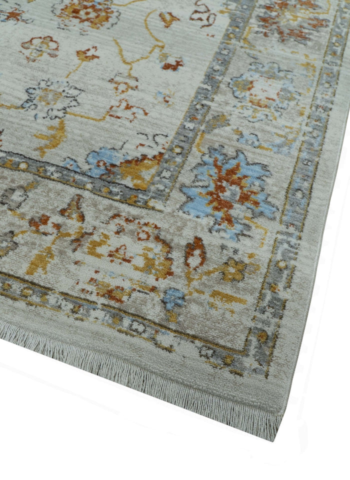 Traditional Oriental Design Silver And Rust Machine Woven 4x5.7 Polyester Area Rug - The Rug Decor