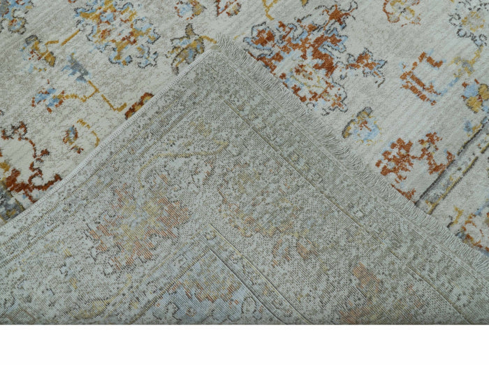 Traditional Oriental Design Silver And Rust Machine Woven 4x5.7 Polyester Area Rug - The Rug Decor