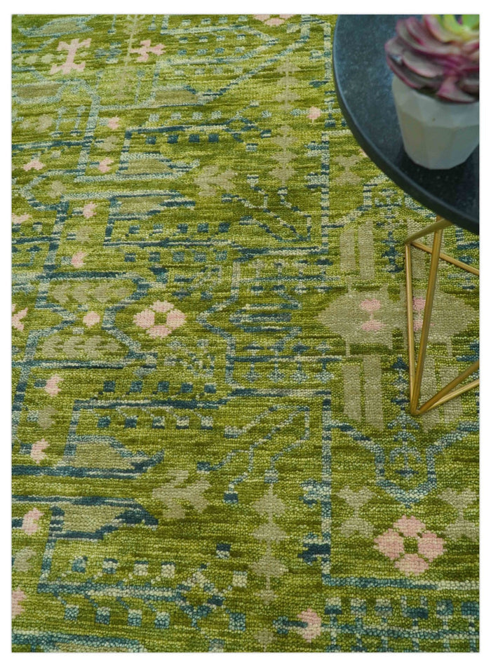 Transitional Design Green And Blue Hand Knotted Custom Made Wool Rug - The Rug Decor