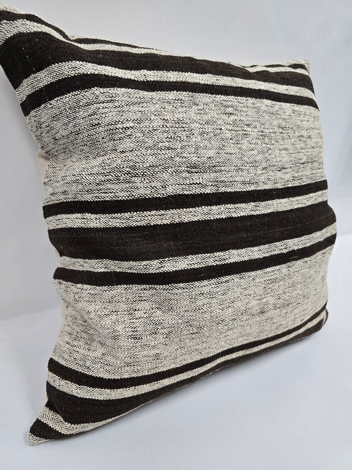 Turkish Hemp Pillow Natural Beige Black Pillow Cushion Cover 24" x 24" #9245